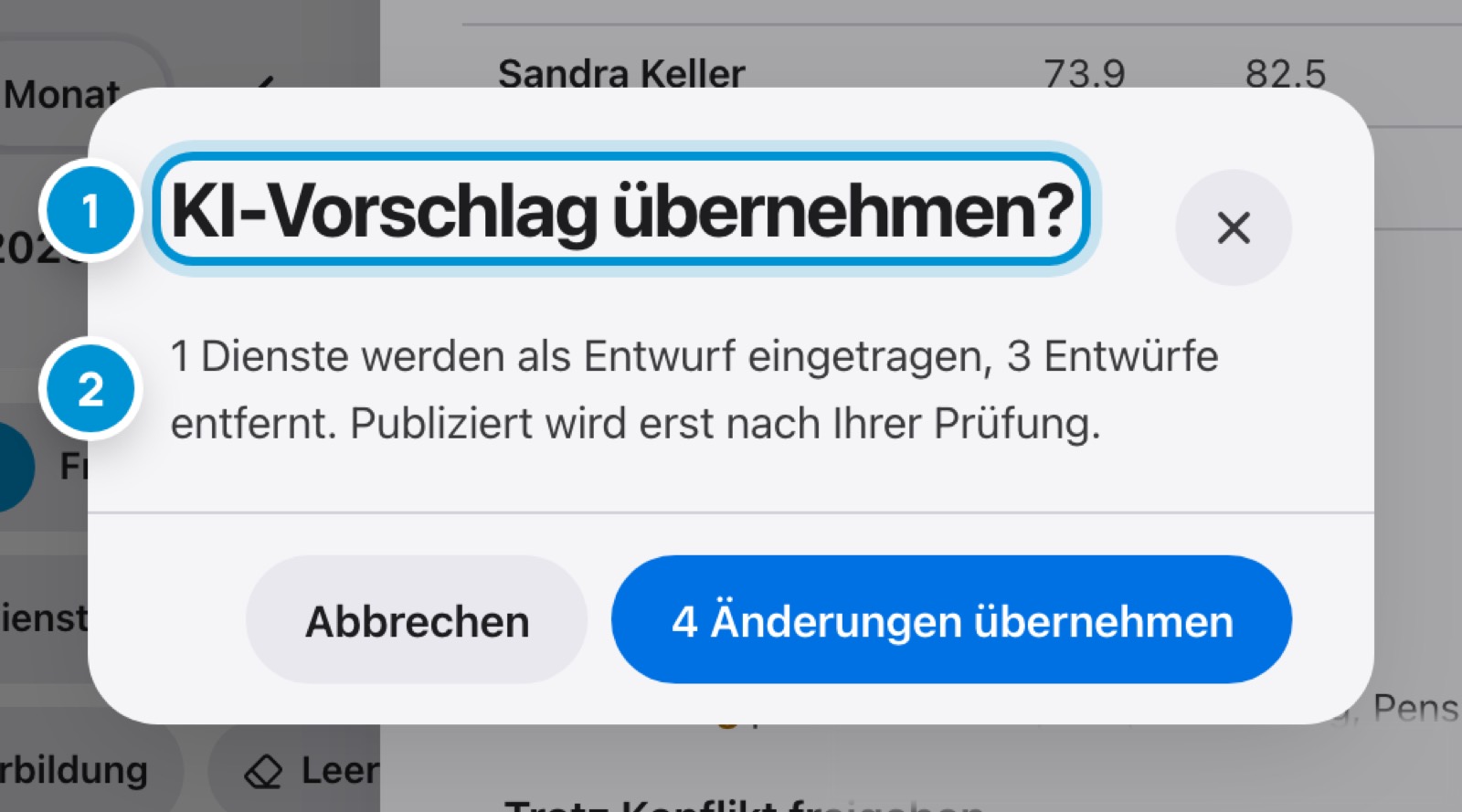 Vorschlag übernehmen. Als Entwurf, nach Prüfung.