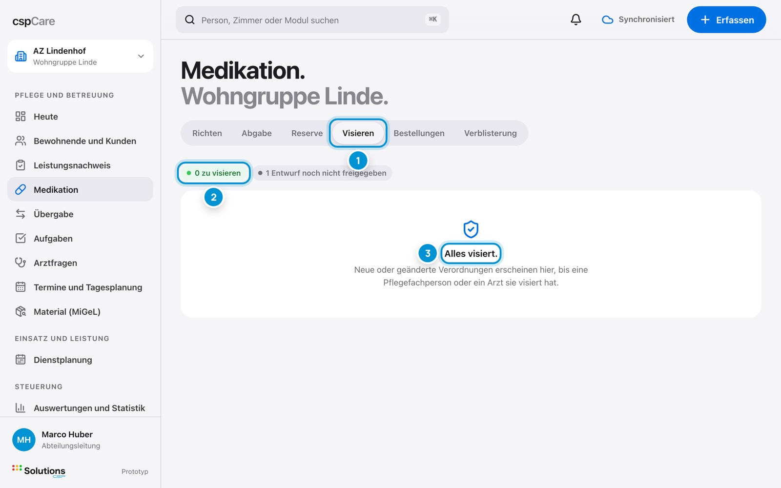 Verordnungen visieren. In der Medikation.