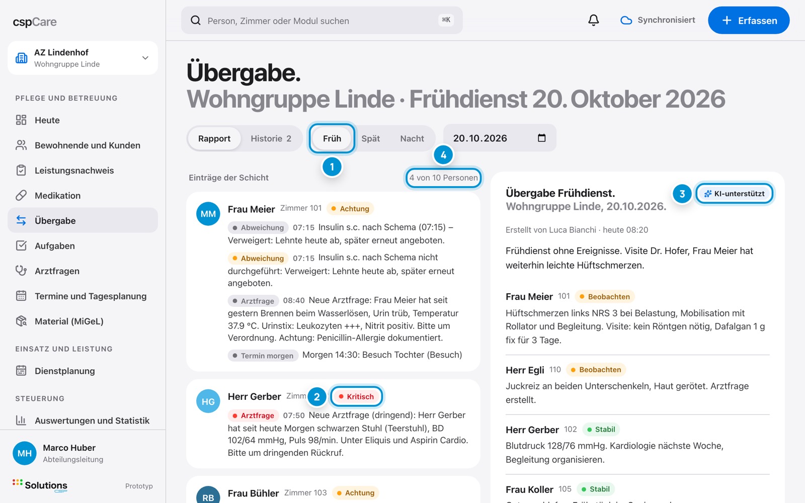 Der Rapport. Was in der Schicht war.