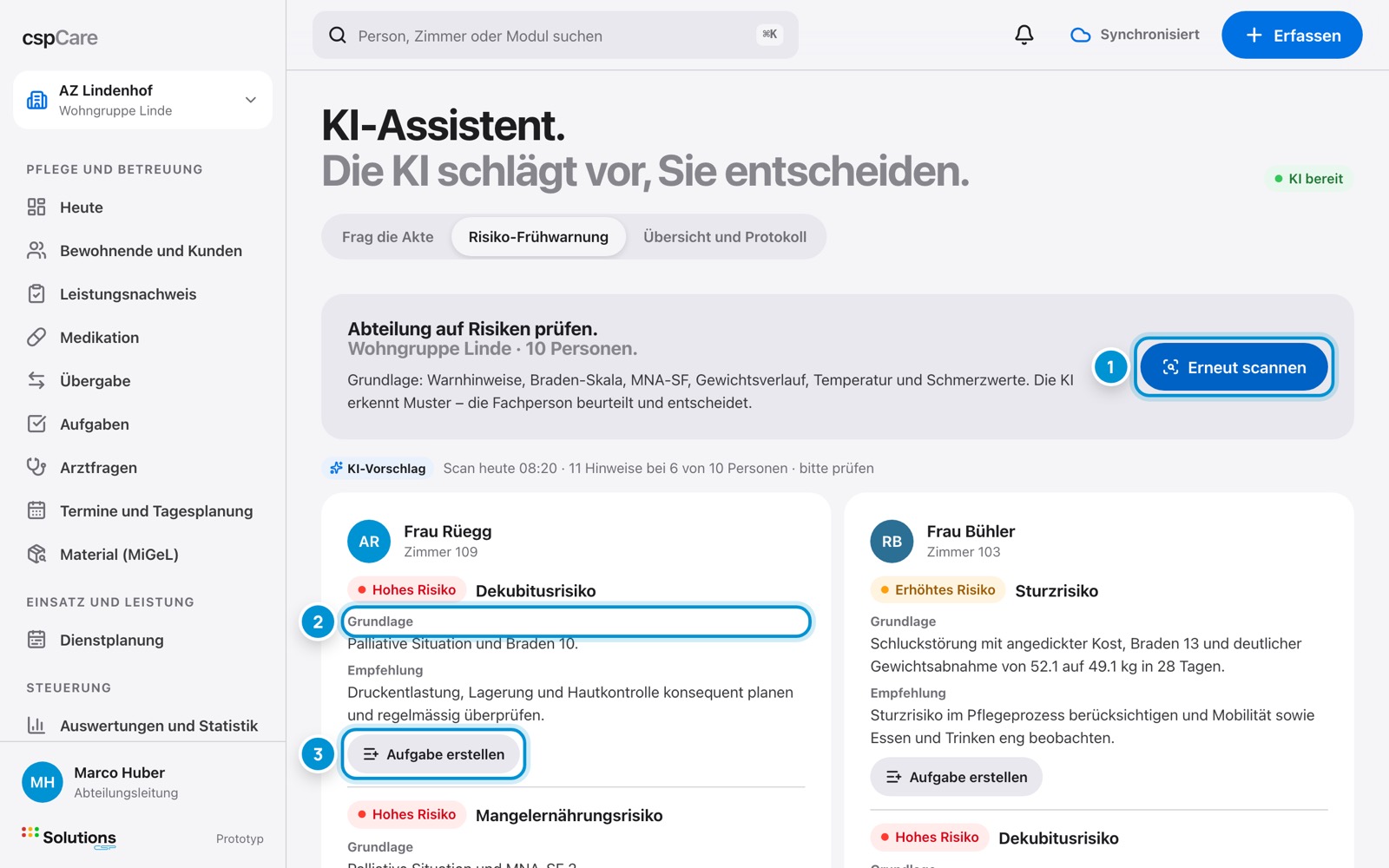 Risiko-Frühwarnung. Die KI prüft die Abteilung.