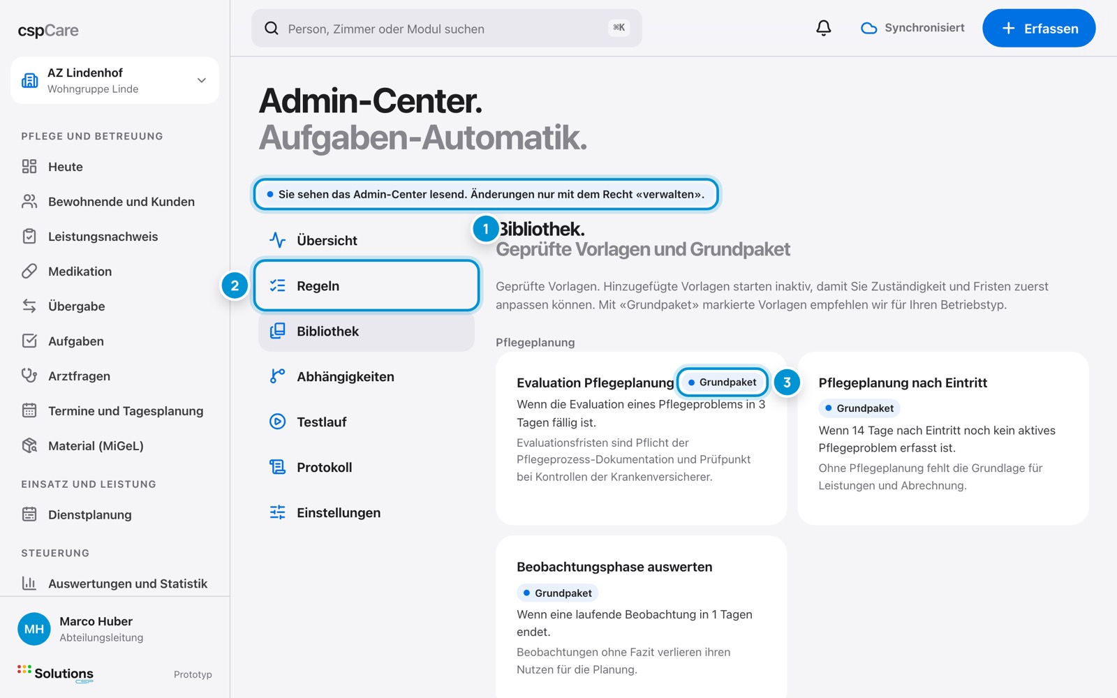 Aufgaben-Automatik. Regeln im Admin-Center.