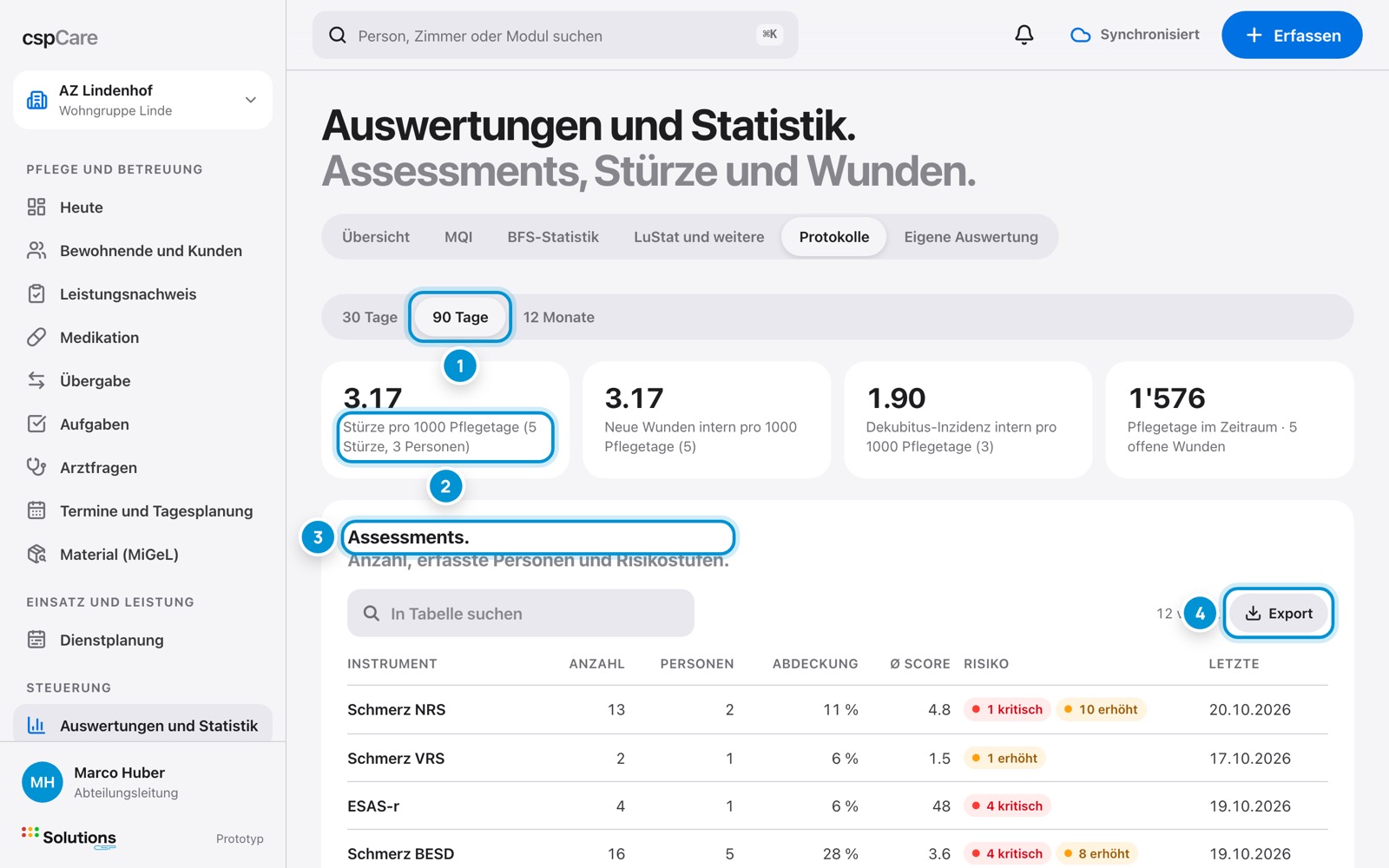 Protokolle. Assessments, Stürze, Wunden.