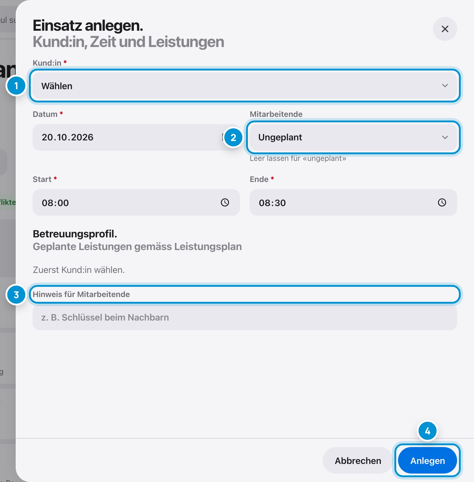 Einsatz anlegen. Für Zusätzliches.