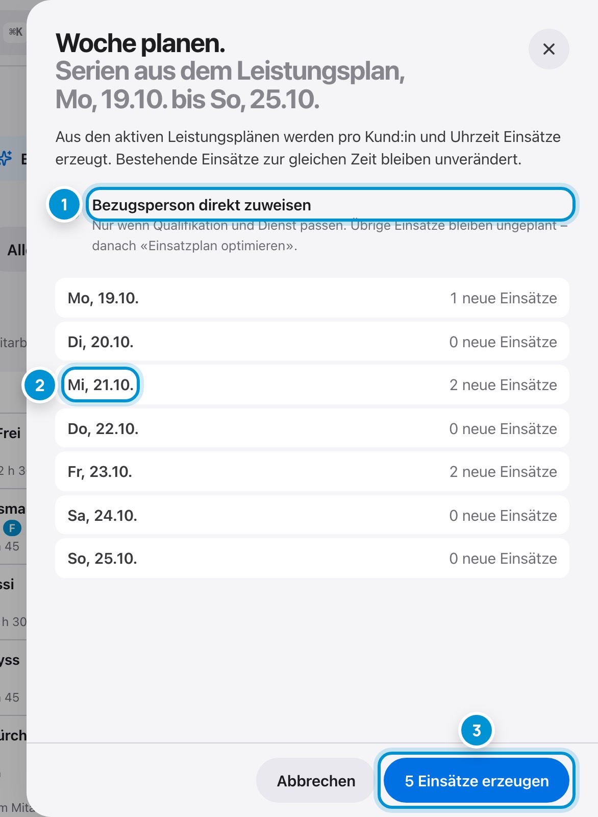 Woche planen. Aus dem Leistungsplan.