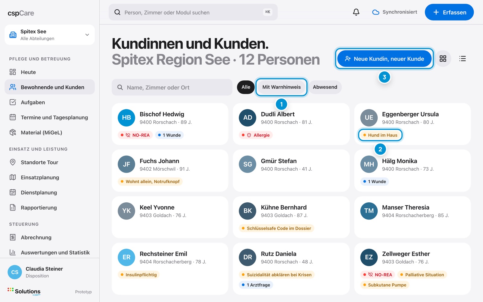 Kundenliste. Mit Warnhinweisen.