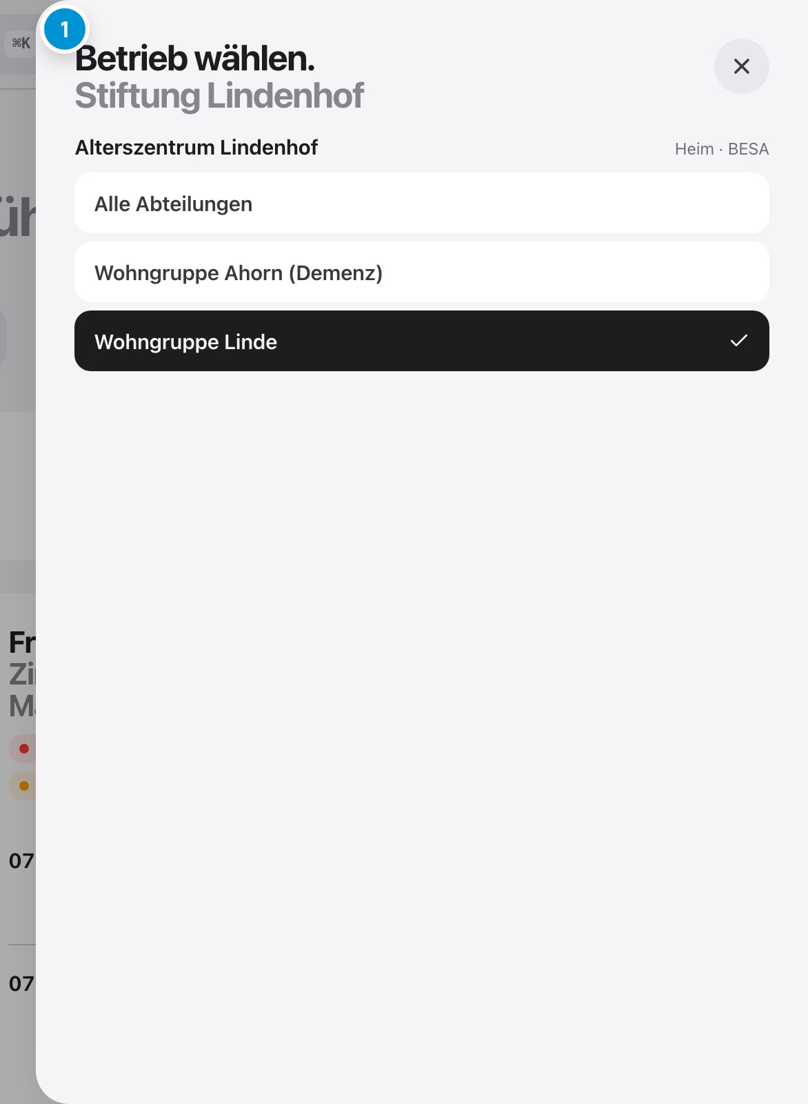 Betrieb und Abteilung. Wo Sie gerade arbeiten.
