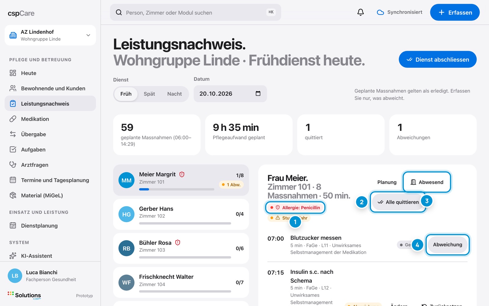 Massnahmen quittieren. Einzeln oder alle.