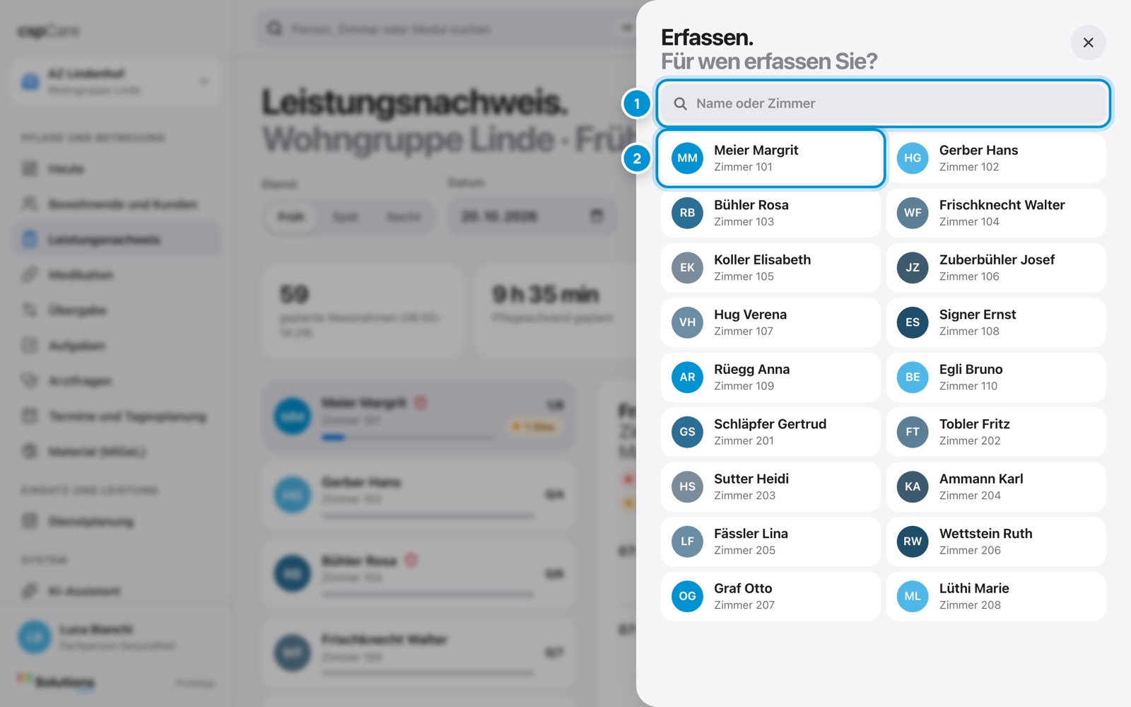 Erfassen öffnen. Person wählen.