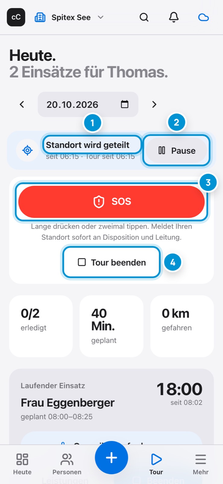 Meine Tour. Mit Standort und SOS.