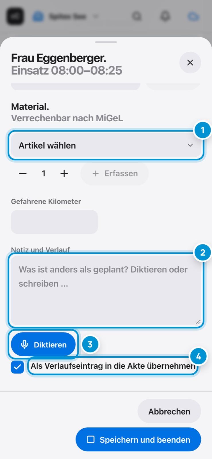 Material und Notiz. Verrechenbar nach MiGeL.