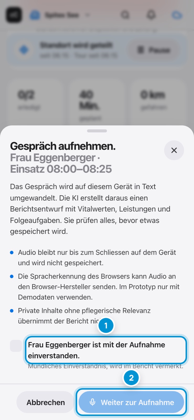 Gespräch aufnehmen. KI erstellt den Bericht.