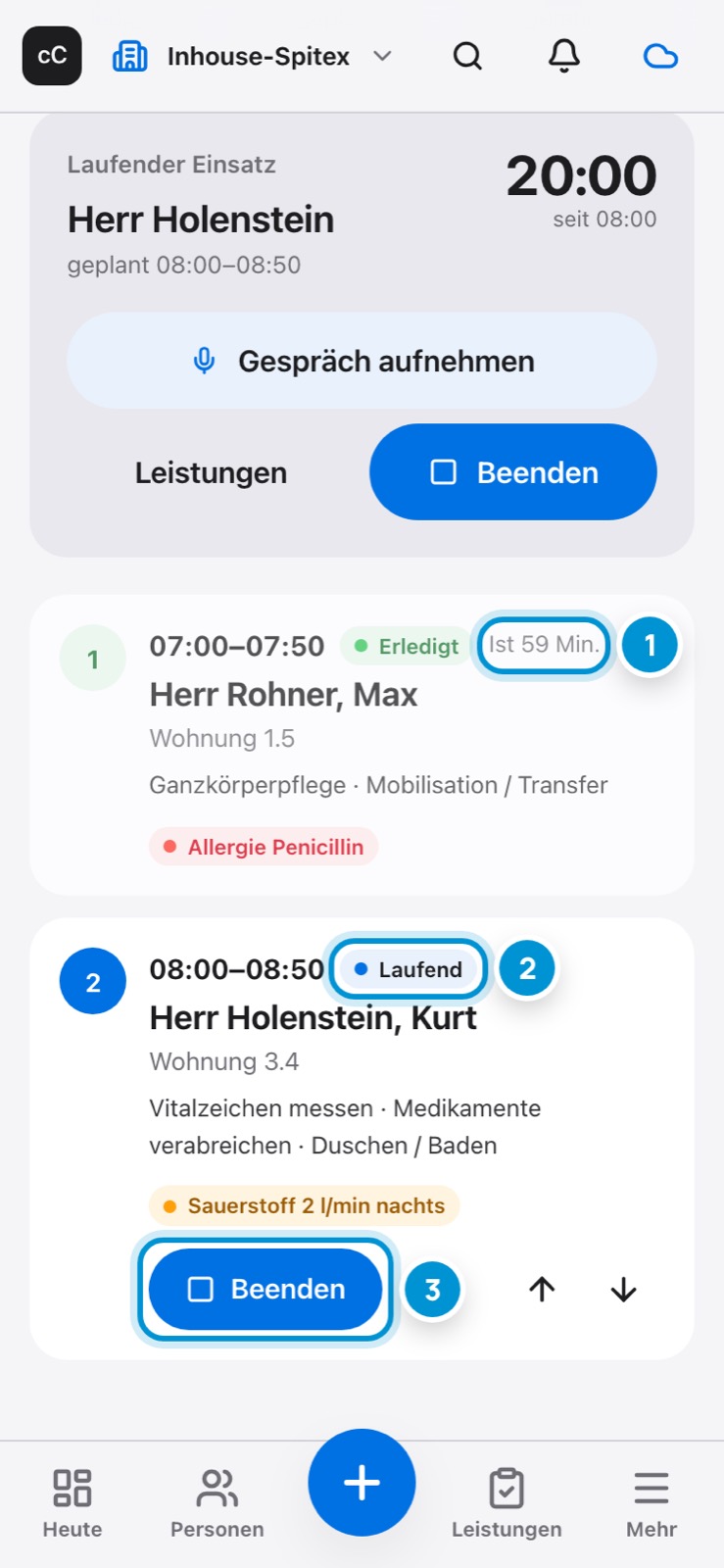 Einsatz starten. Beim Eintreffen.