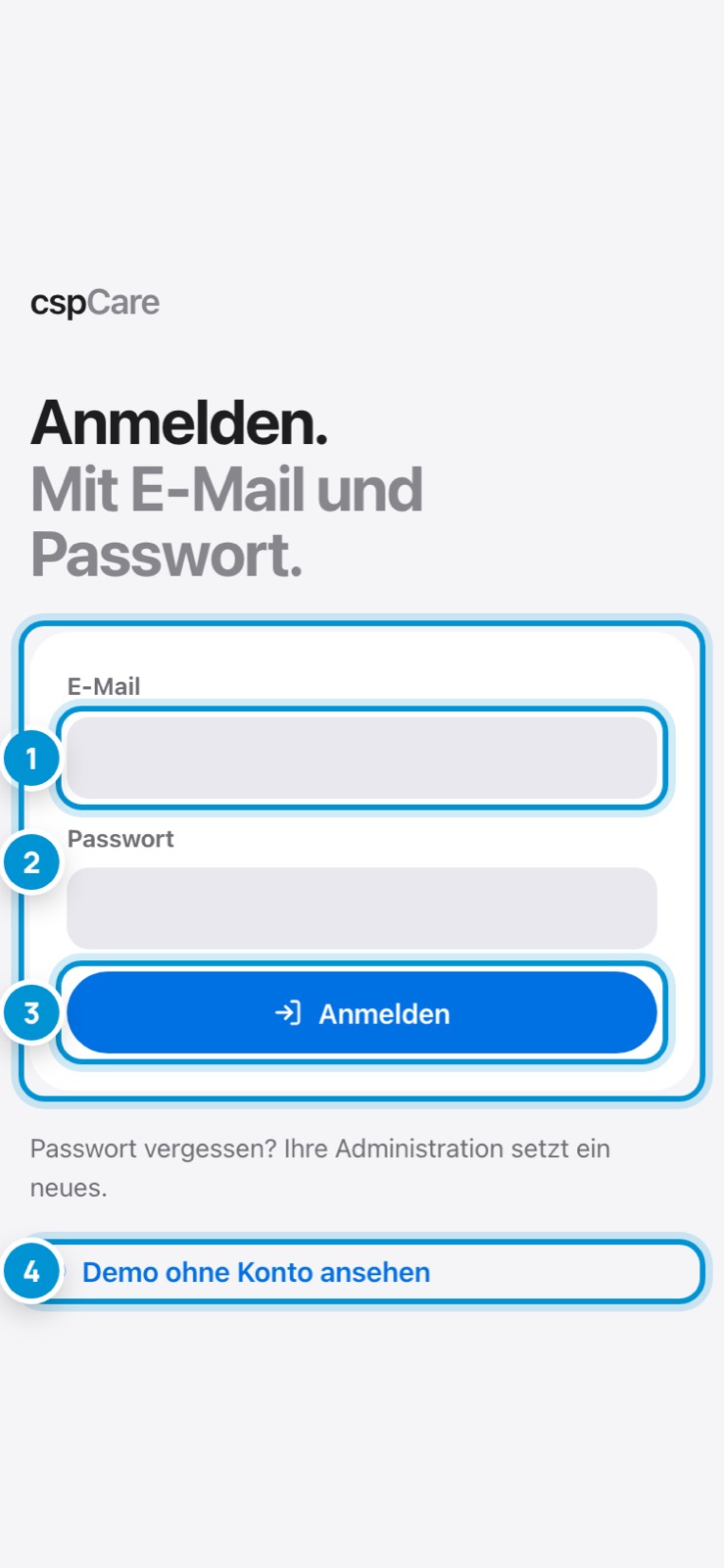 Anmelden. Mit E-Mail und Passwort.