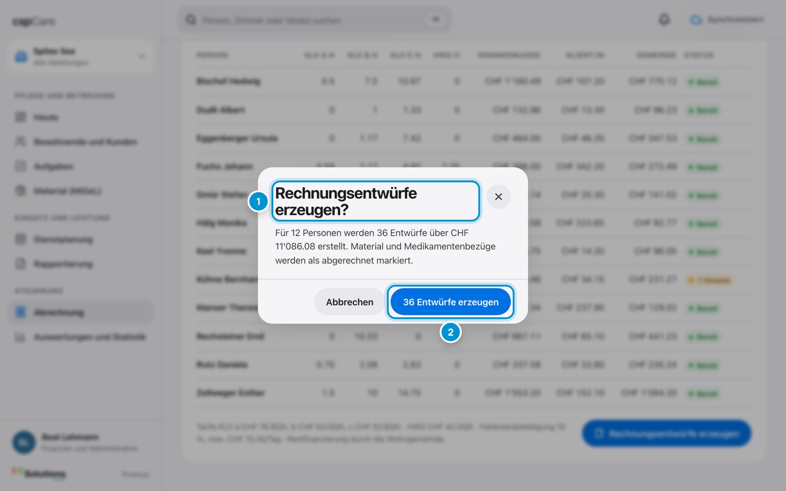 Entwürfe erzeugen. Mit Rückfrage.