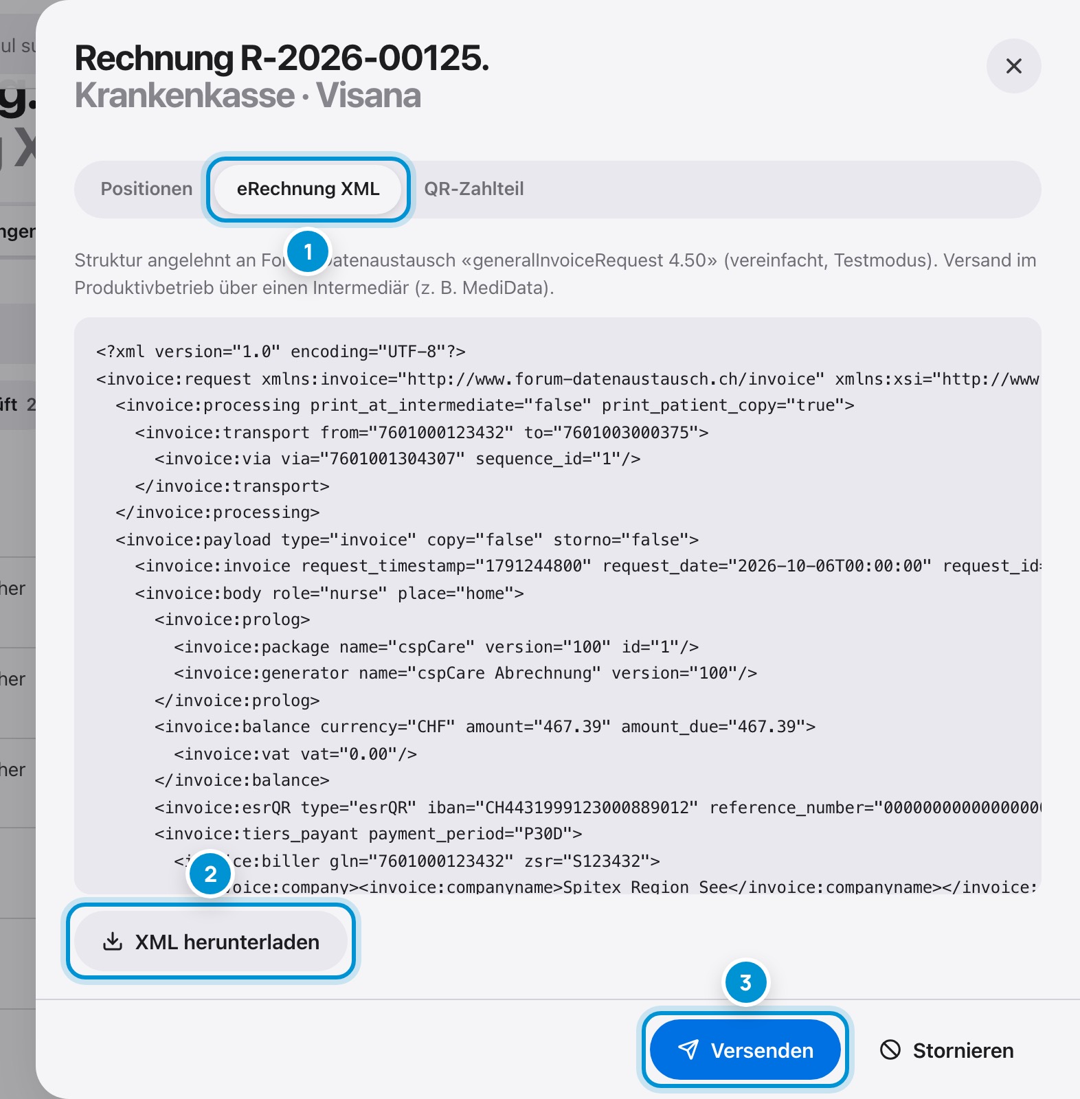 eRechnung XML 4.5. An die Krankenkasse.