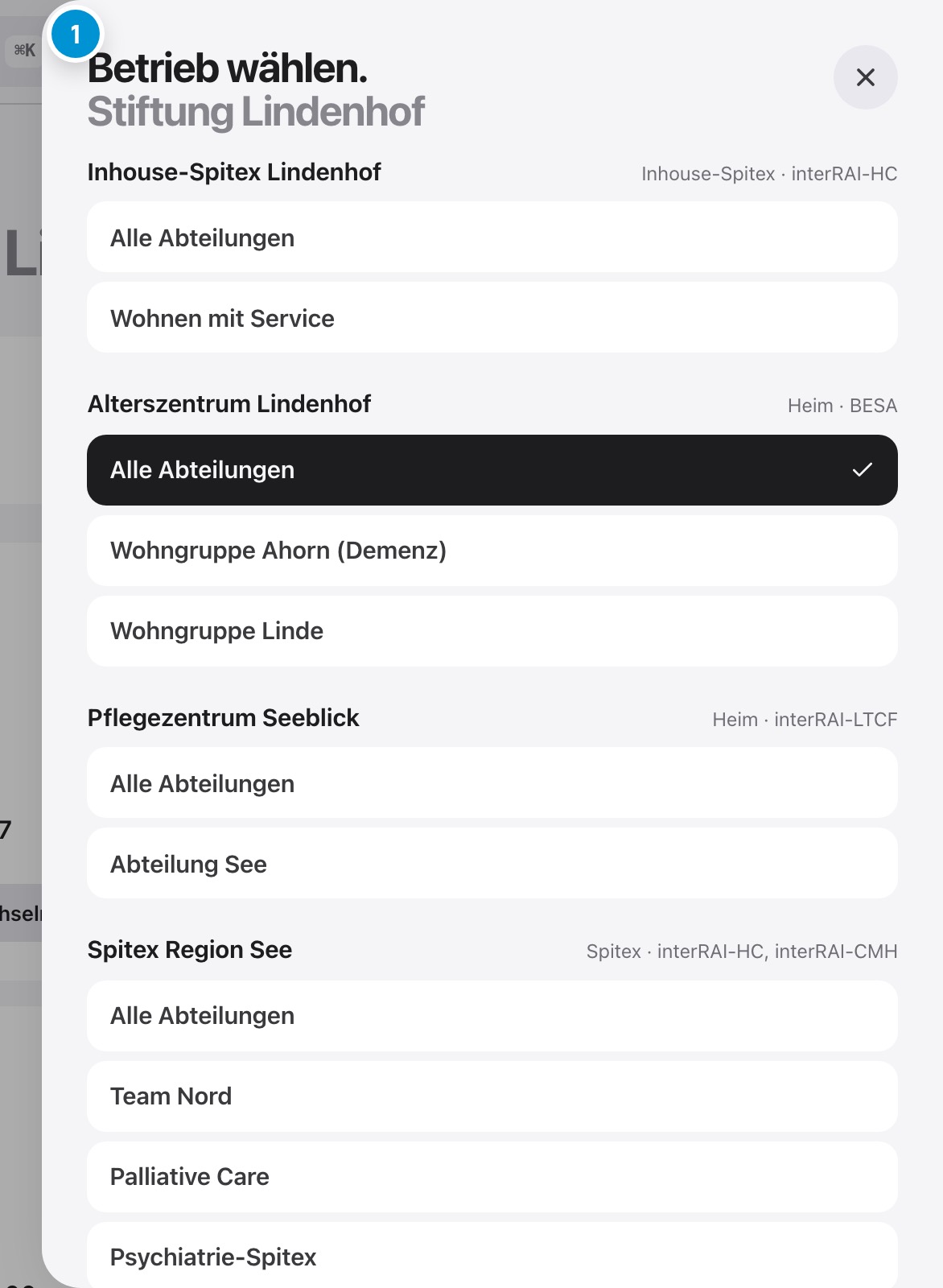 Betrieb und Abteilung. Wo Sie gerade arbeiten.