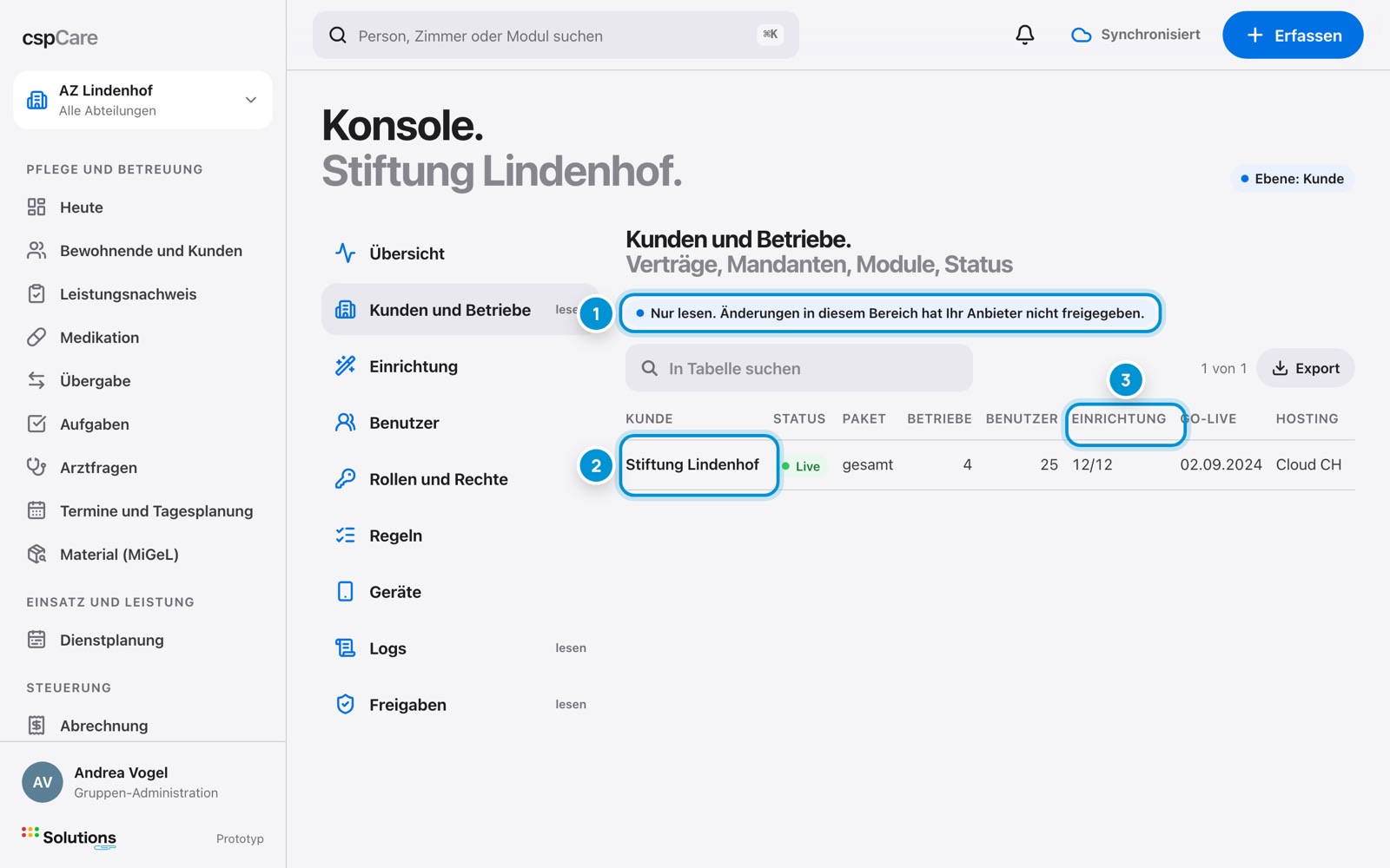 Kunden und Betriebe. Vertrag und Module.