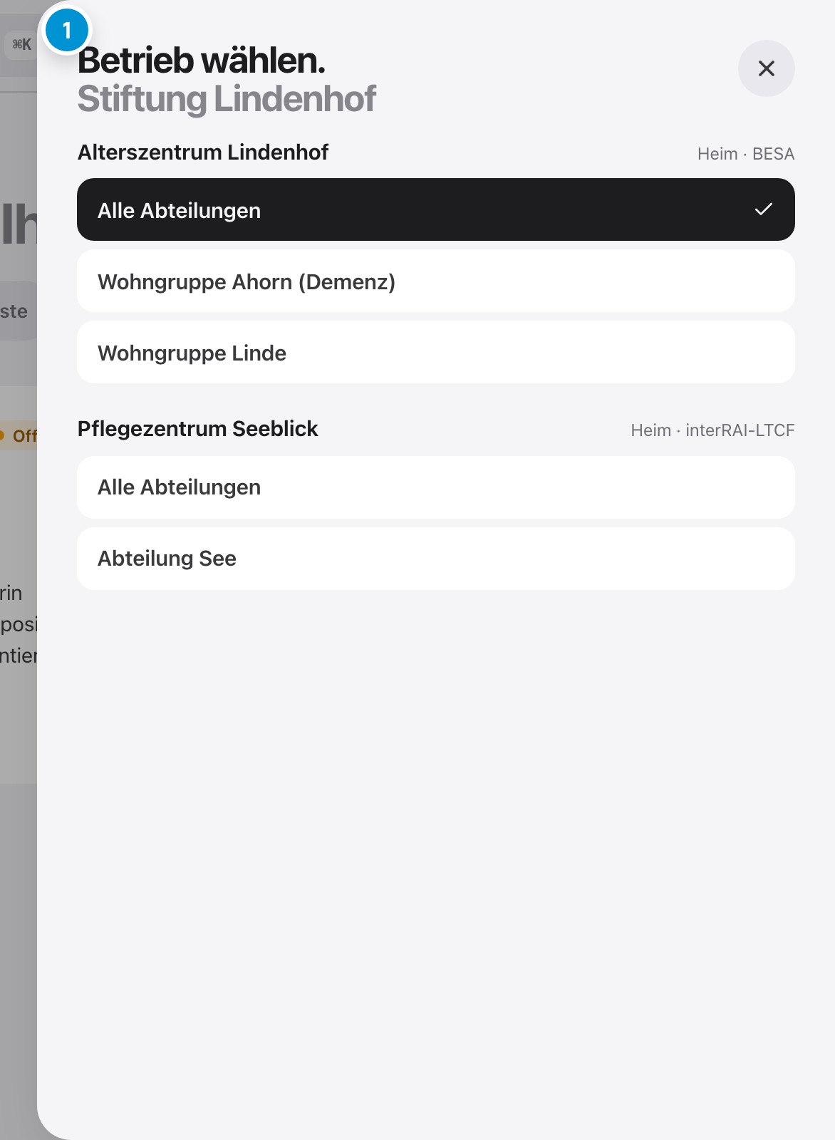 Betrieb und Abteilung. Wo Sie gerade arbeiten.