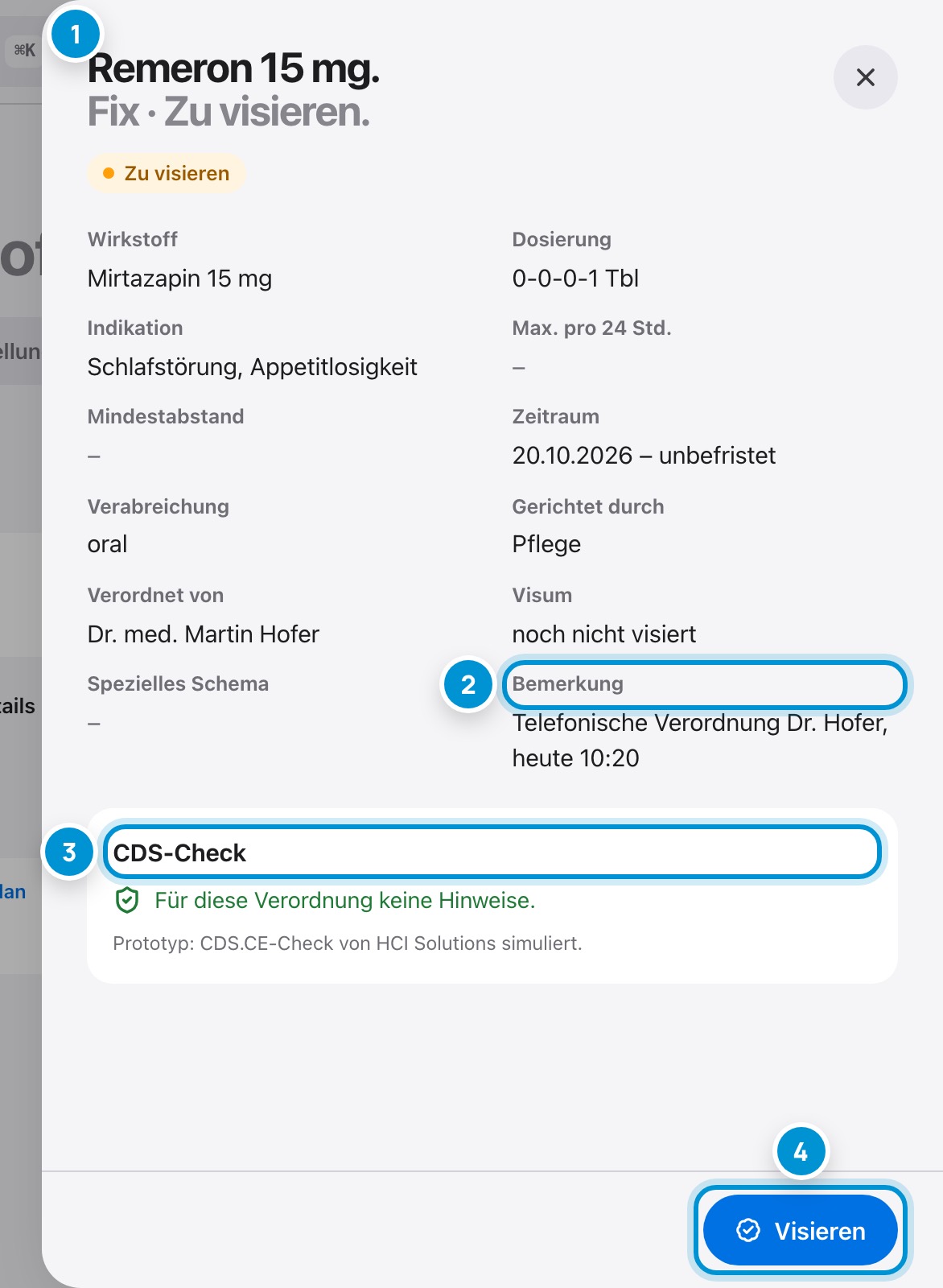 Prüfen und visieren. Mit allen Angaben.