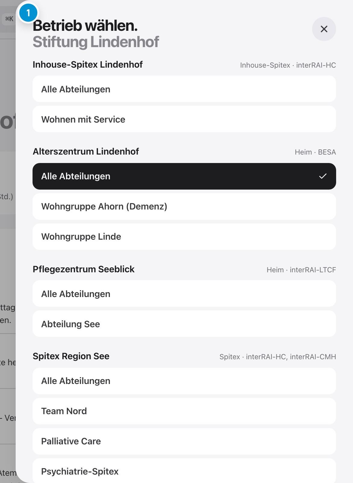 Betrieb und Abteilung. Wo Sie gerade arbeiten.