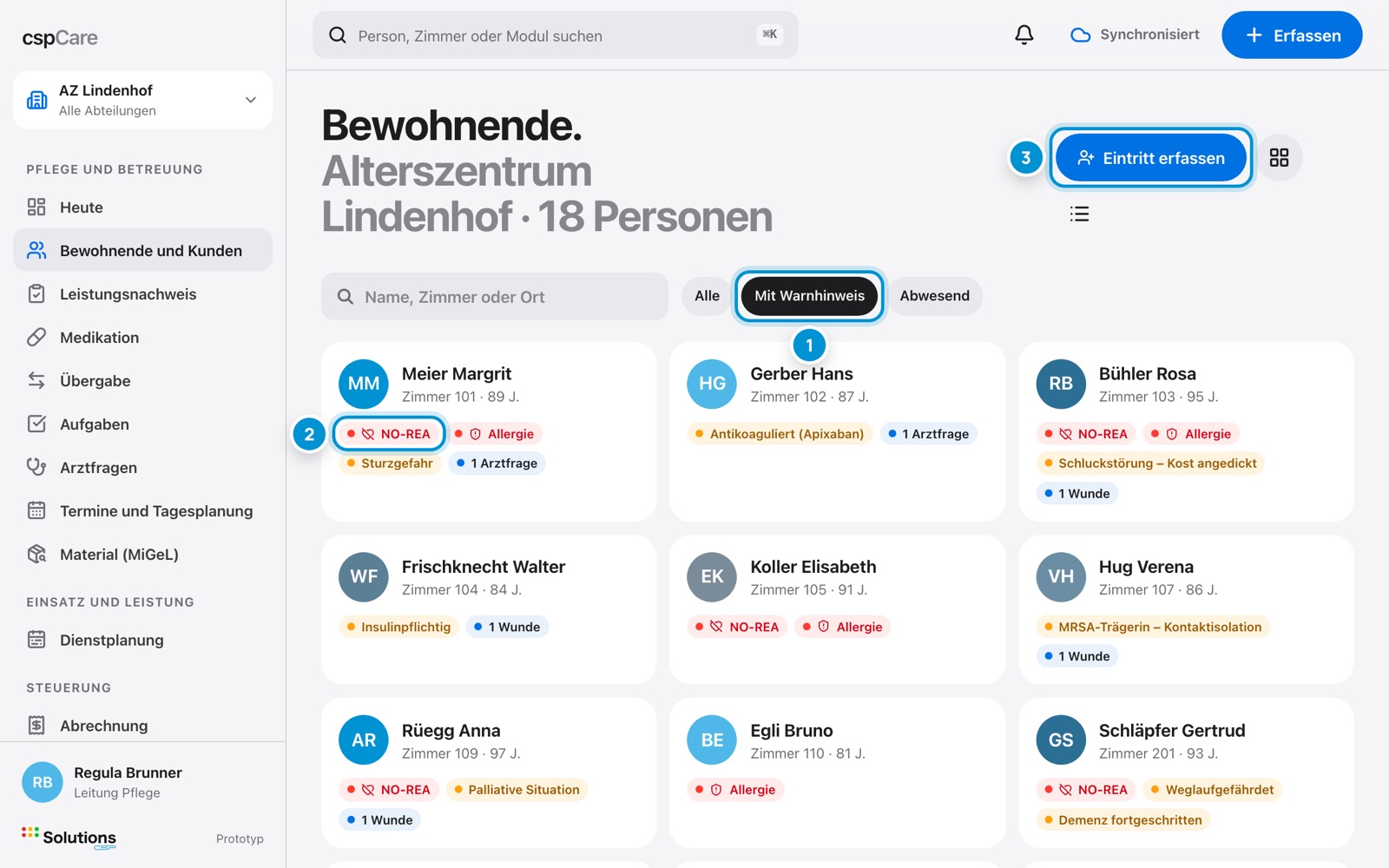 Bewohnende. Mit Warnhinweisen.
