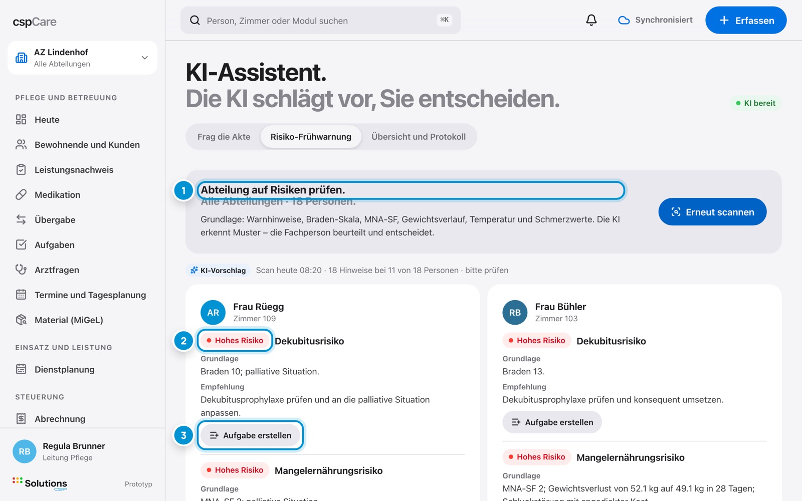 Risiko-Frühwarnung. Alle Abteilungen prüfen.