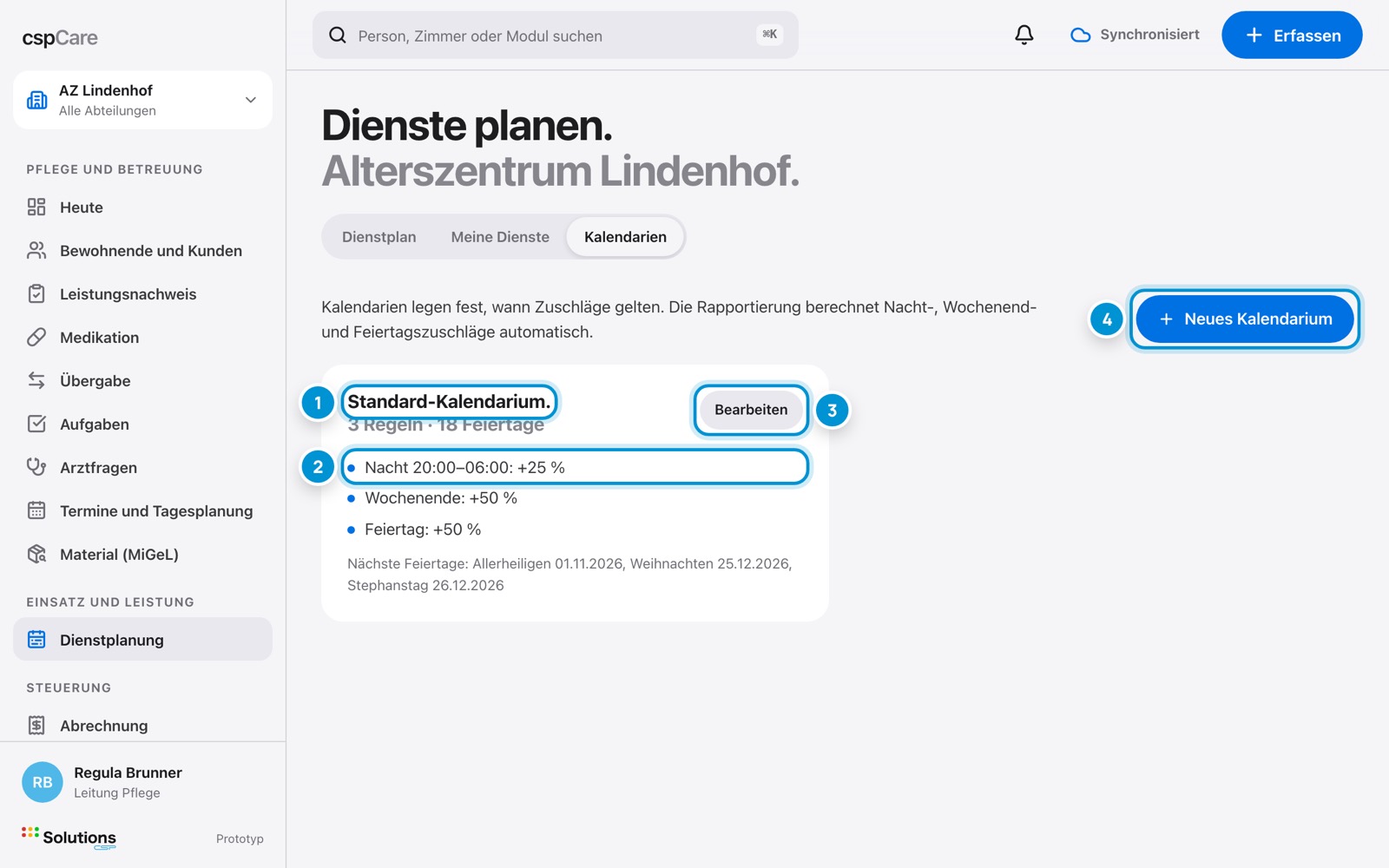 Kalendarien. Zuschläge und Feiertage.