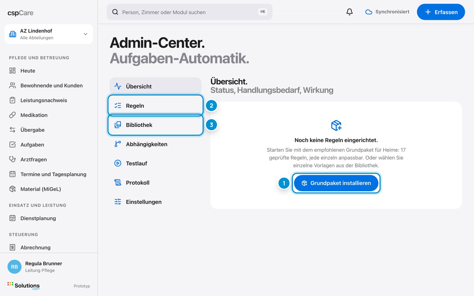 Admin-Center. Mit dem Grundpaket starten.