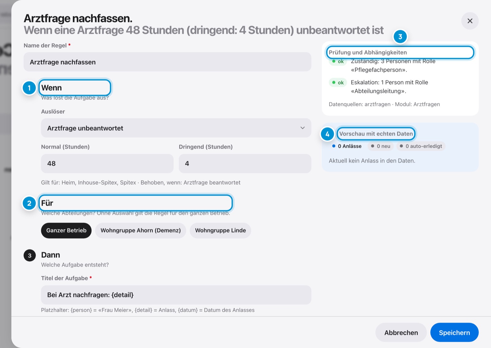 Regel bearbeiten. Wenn und für wen.