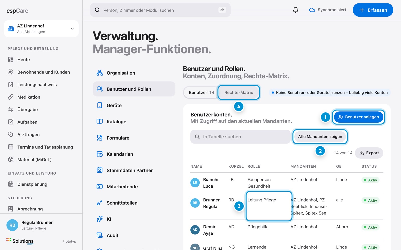 Benutzer und Rollen. Konten verwalten.