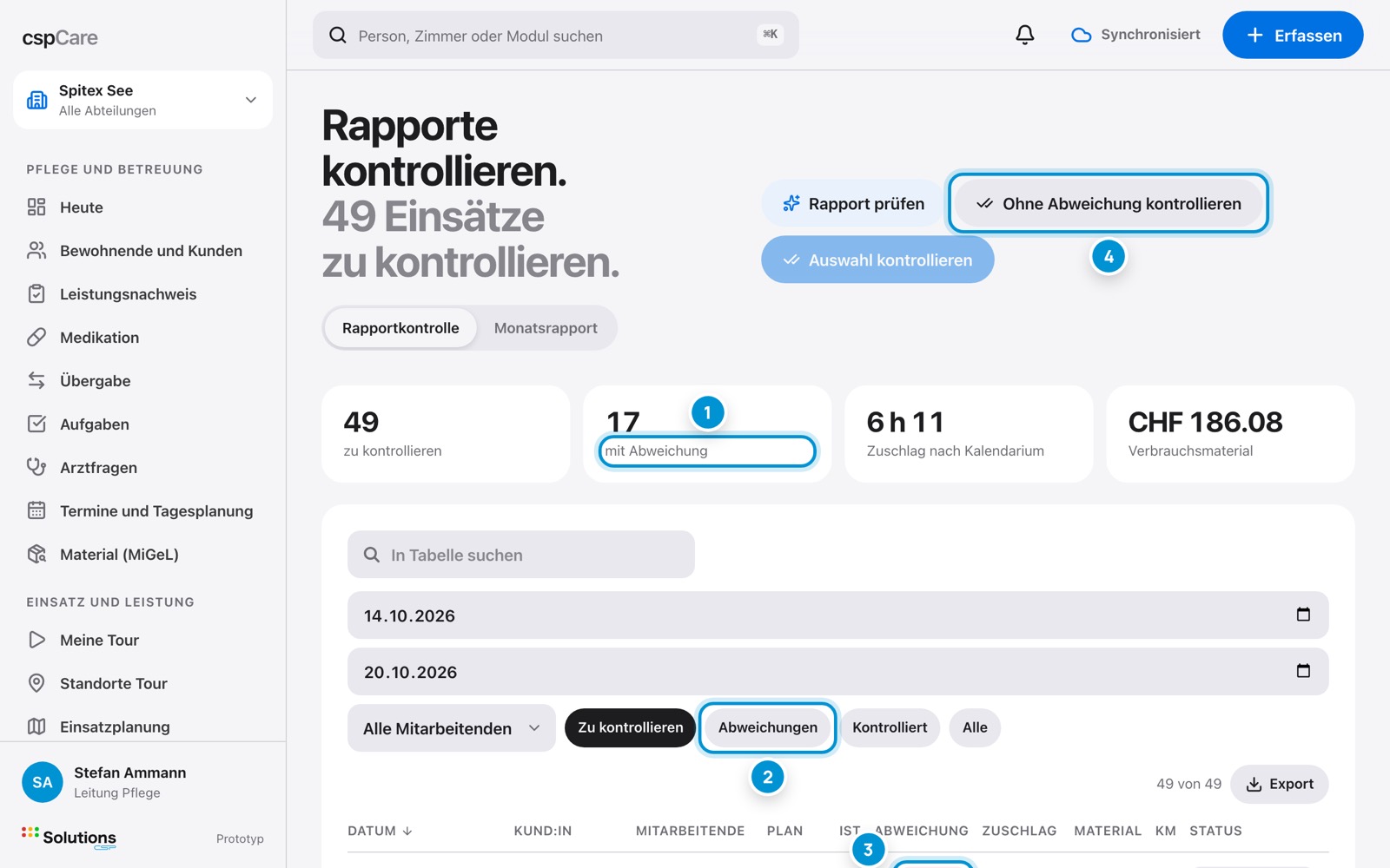 Rapporte kontrollieren. Plan gegenüber Ist.