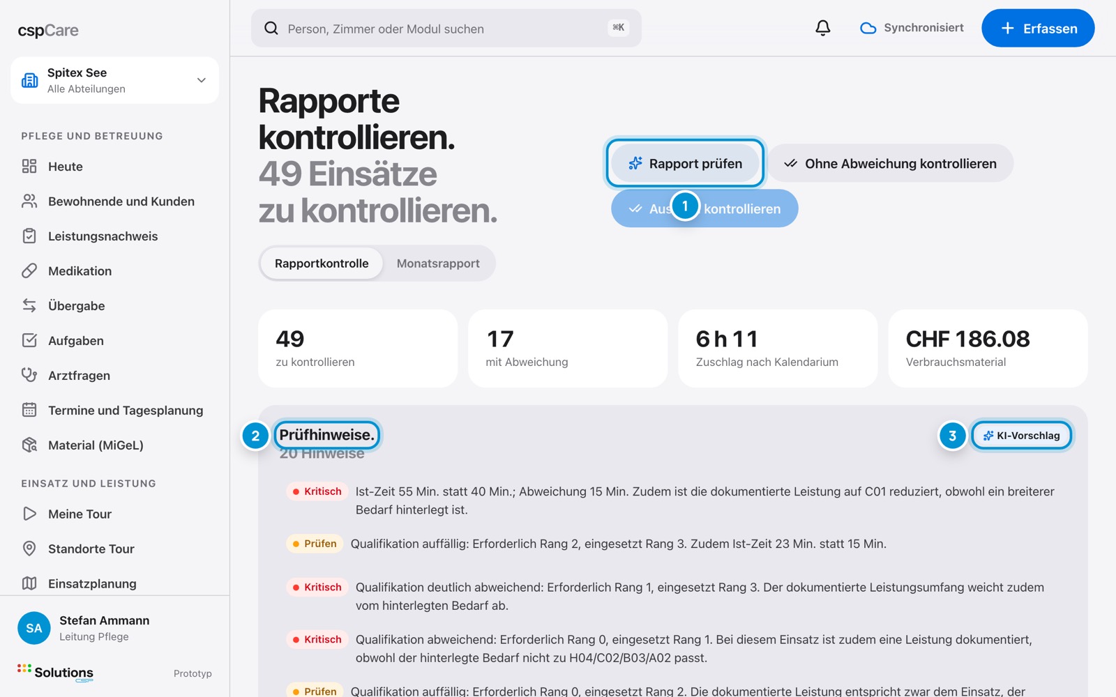 Prüfhinweise der KI. Auffälliges finden.