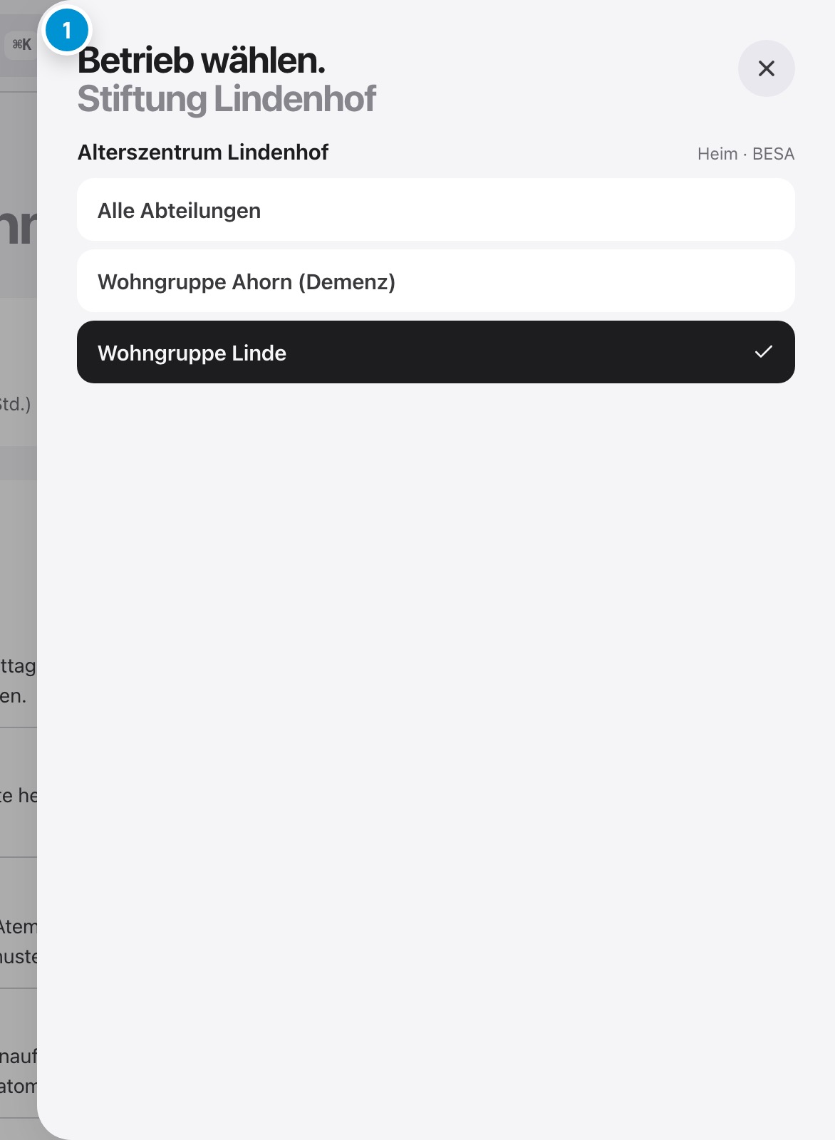 Betrieb und Abteilung. Wo Sie gerade arbeiten.