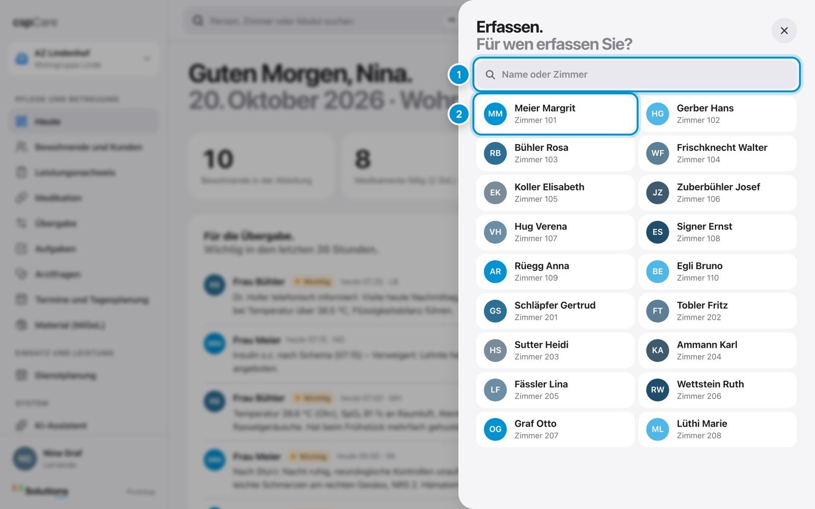 Erfassen öffnen. Person wählen.