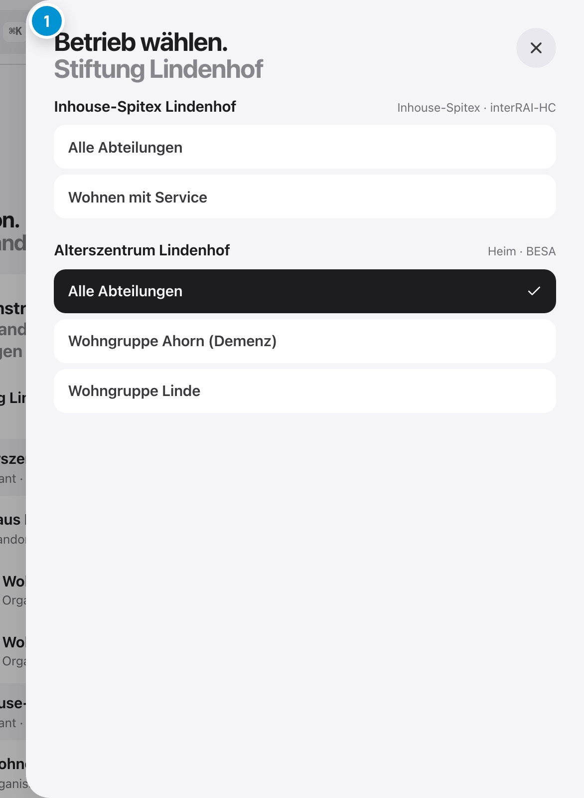 Betrieb und Abteilung. Wo Sie gerade arbeiten.