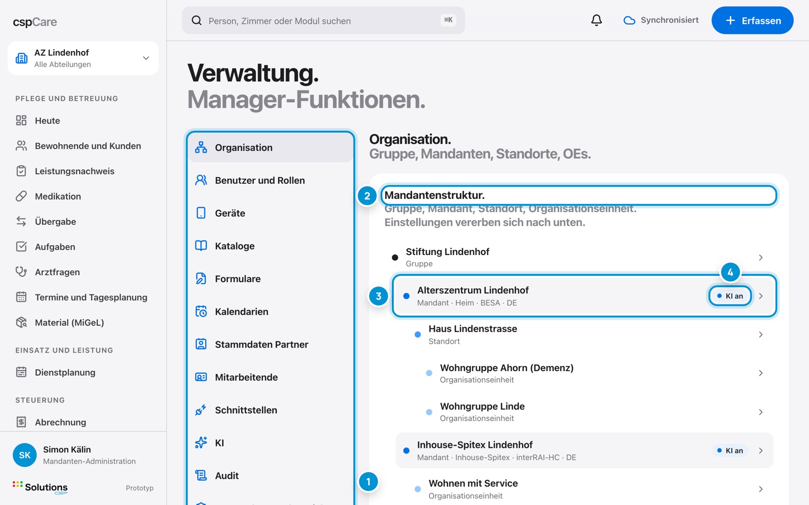 Die Verwaltung. Zwölf Bereiche, eine Seite.