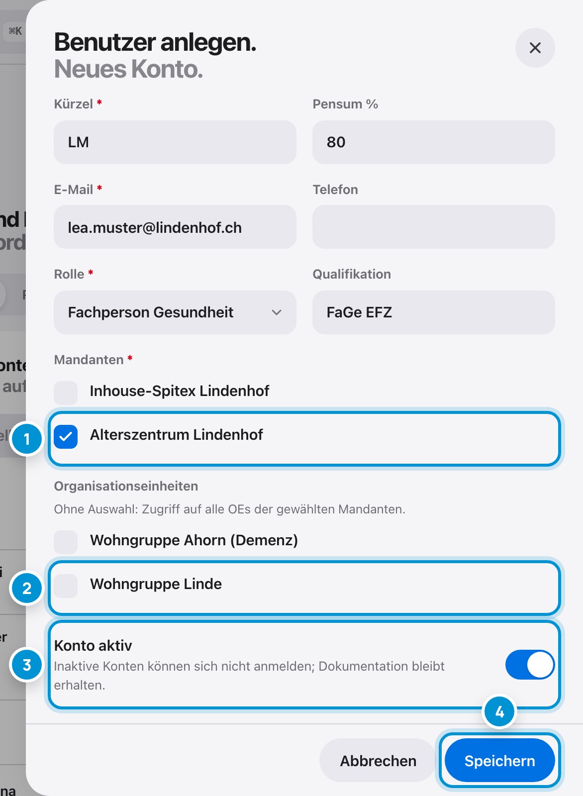 Zugriff festlegen. Mandanten und Abteilungen.