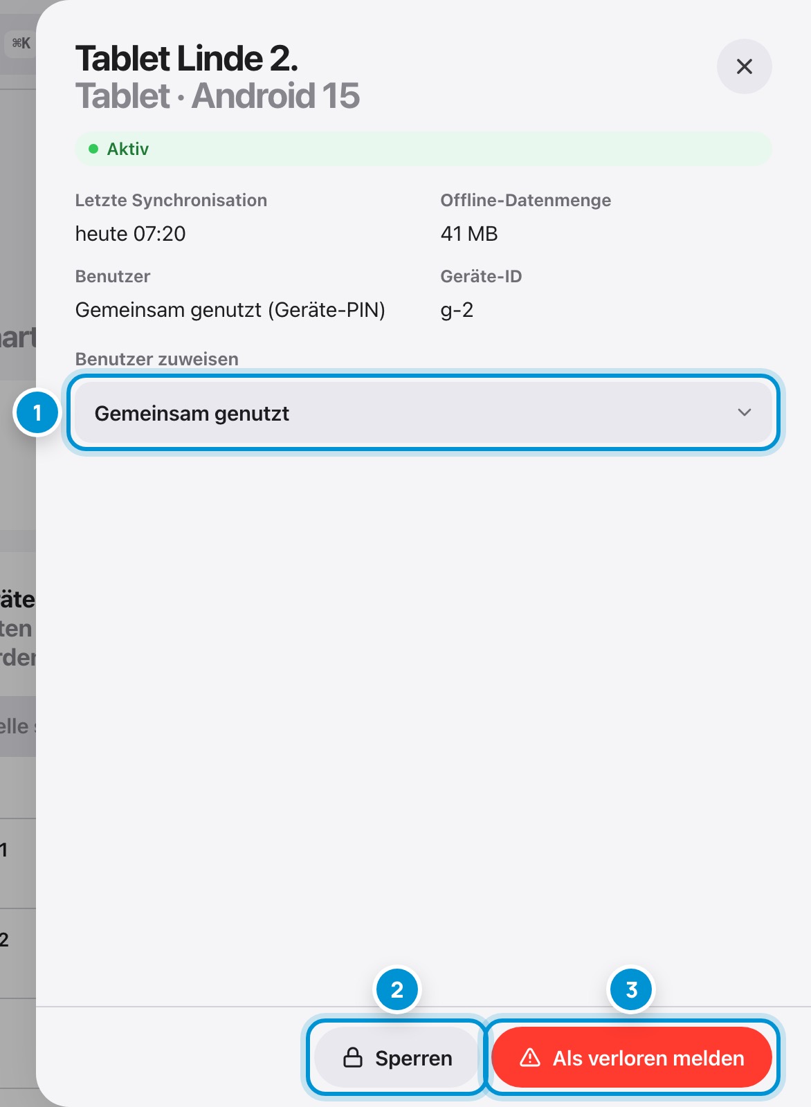 Sperren oder melden. Wenn ein Gerät fehlt.