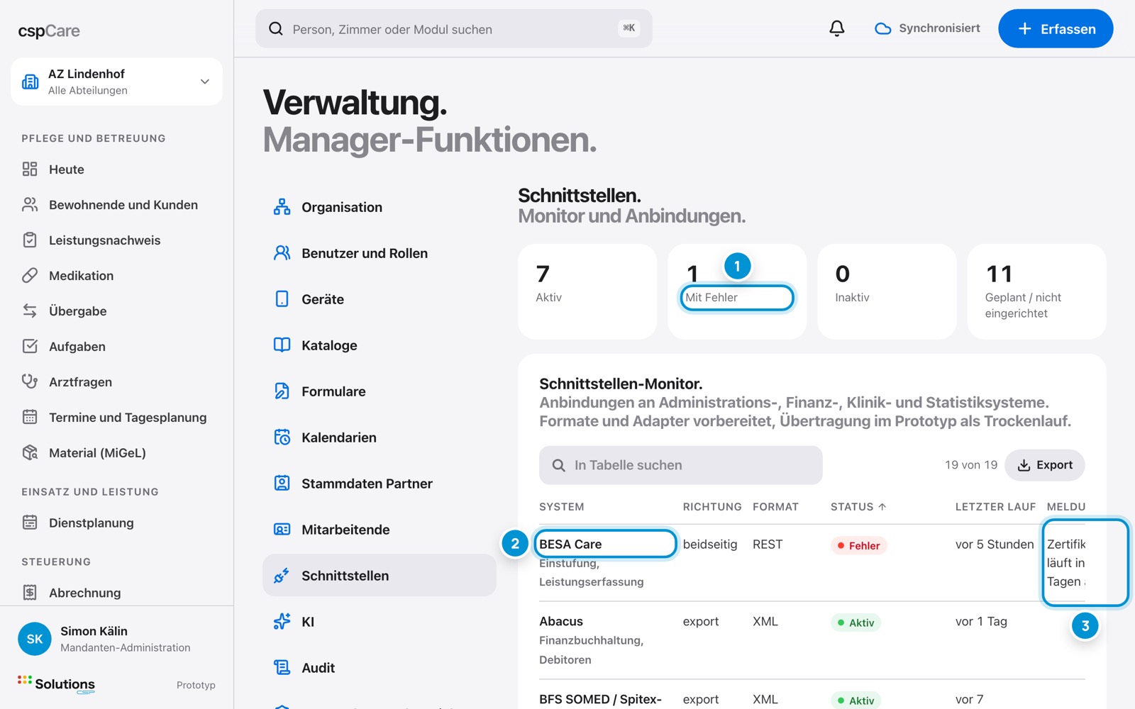 Schnittstellen-Monitor. Läuft alles?