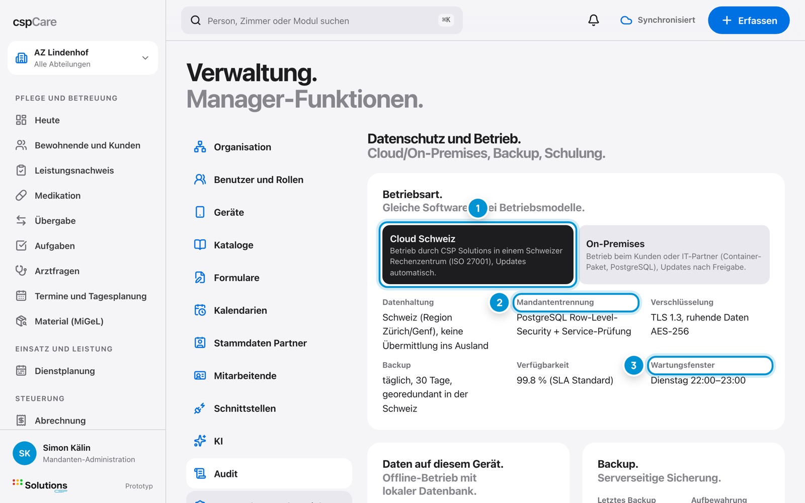 Datenschutz und Betrieb. Hosting, Backup, Release.