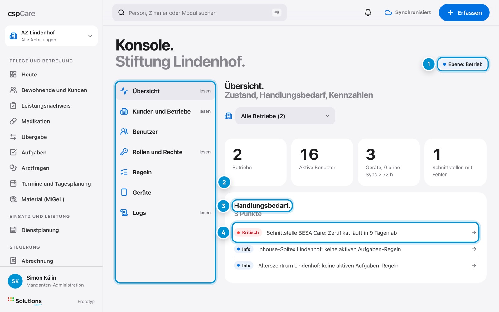 Konsole. Ebene Betrieb.