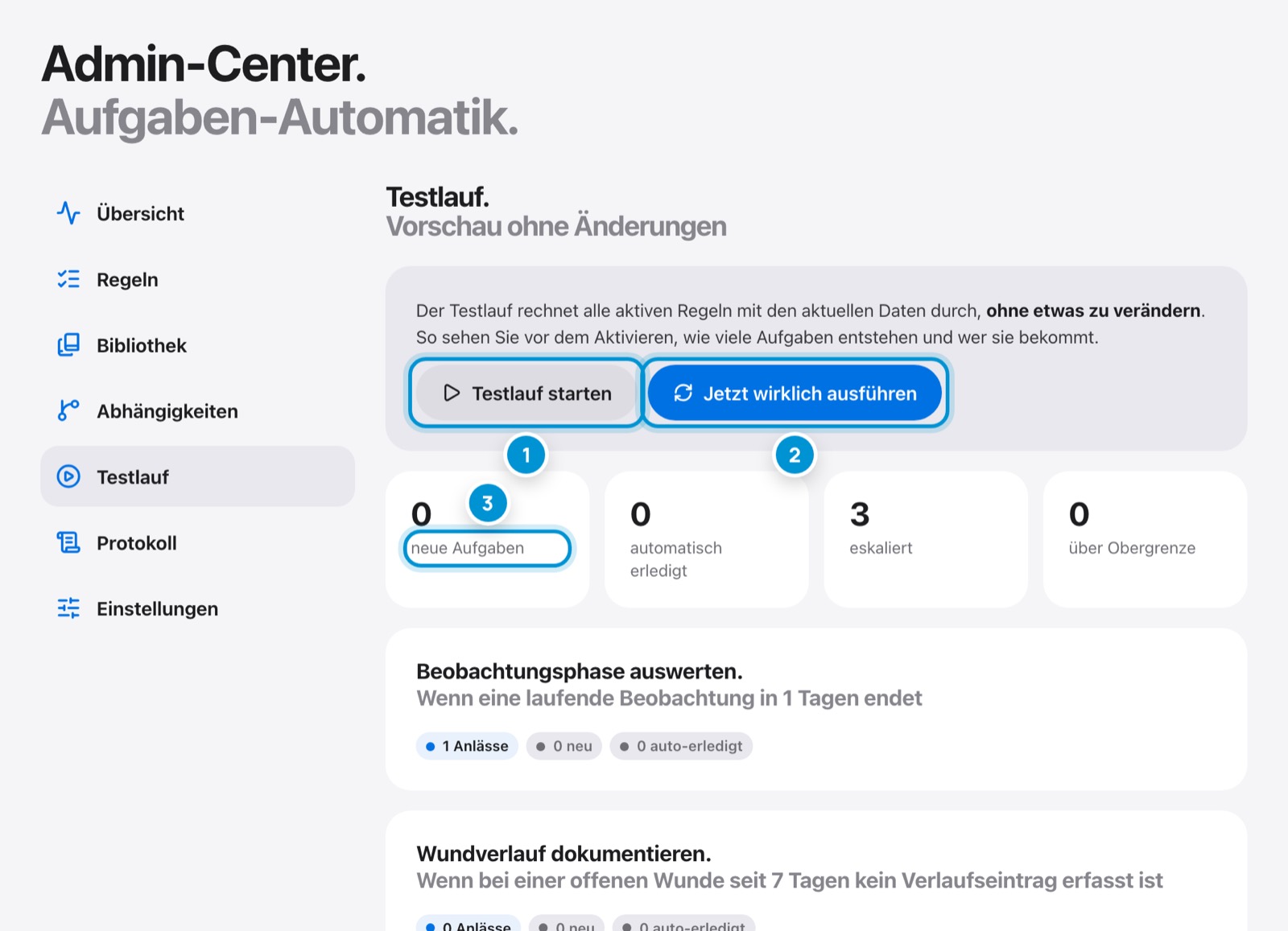 Testlauf. Vorschau ohne Änderungen.