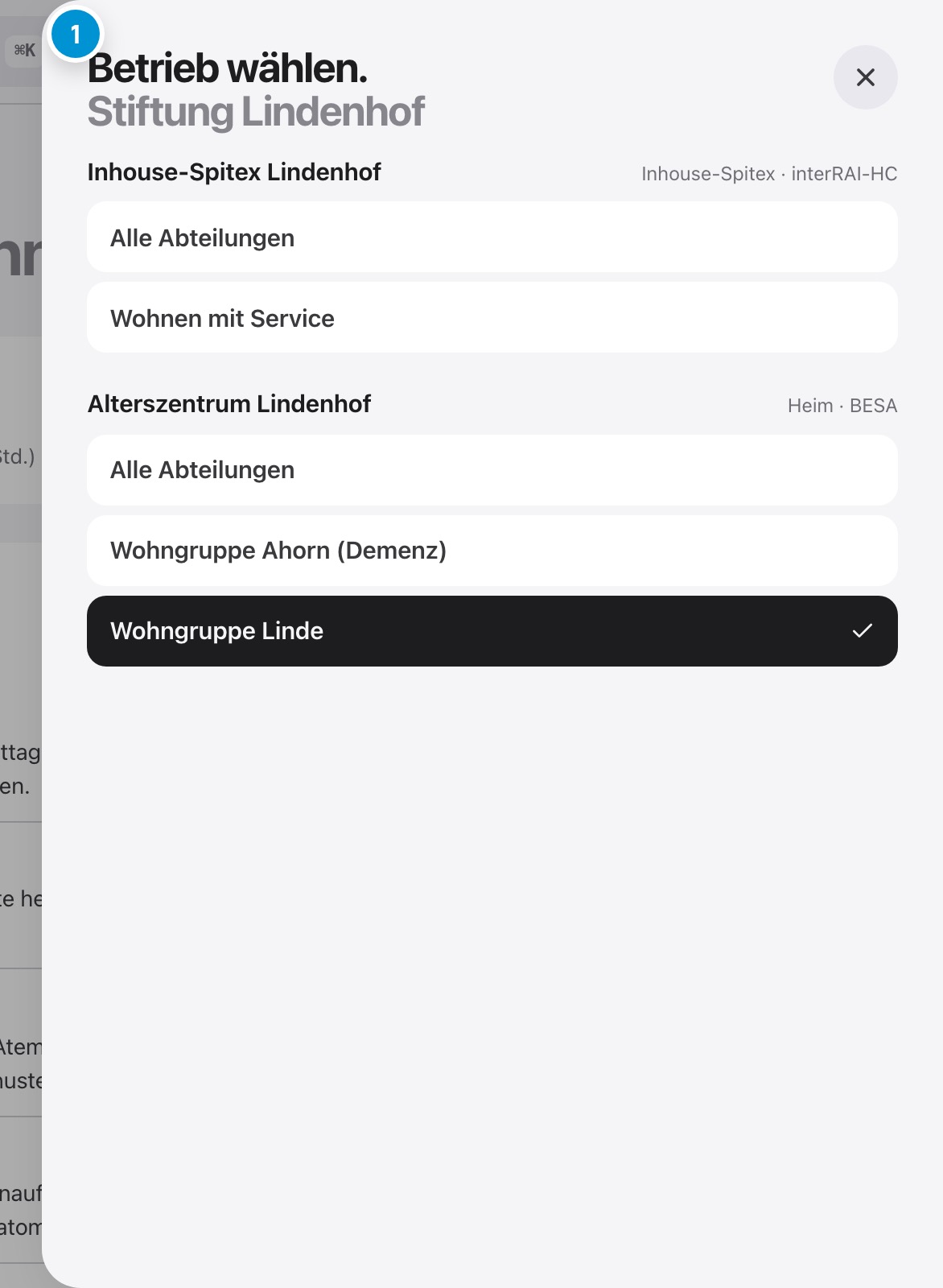 Betrieb und Abteilung. Wo Sie gerade arbeiten.