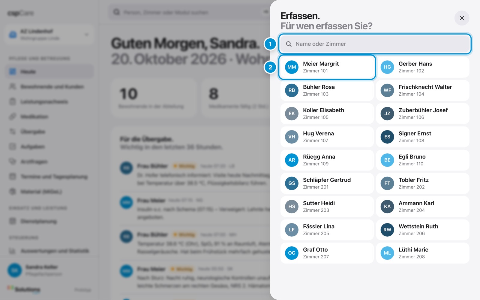 Erfassen öffnen. Person wählen.