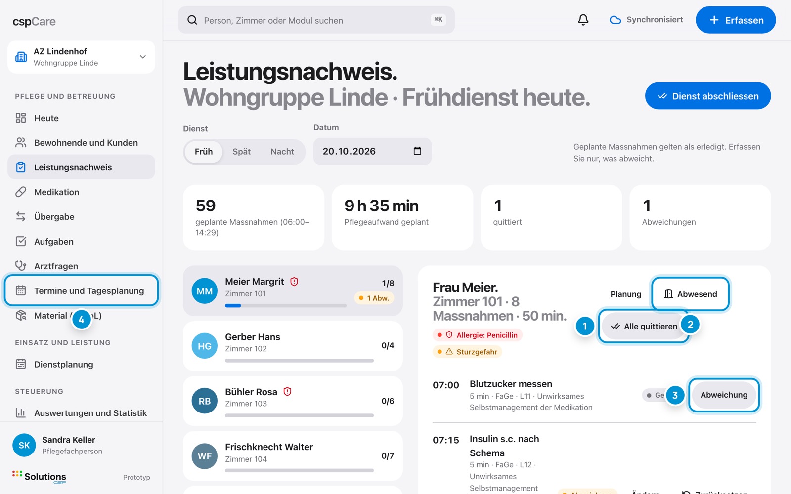 Massnahmen quittieren. Einzeln oder alle.
