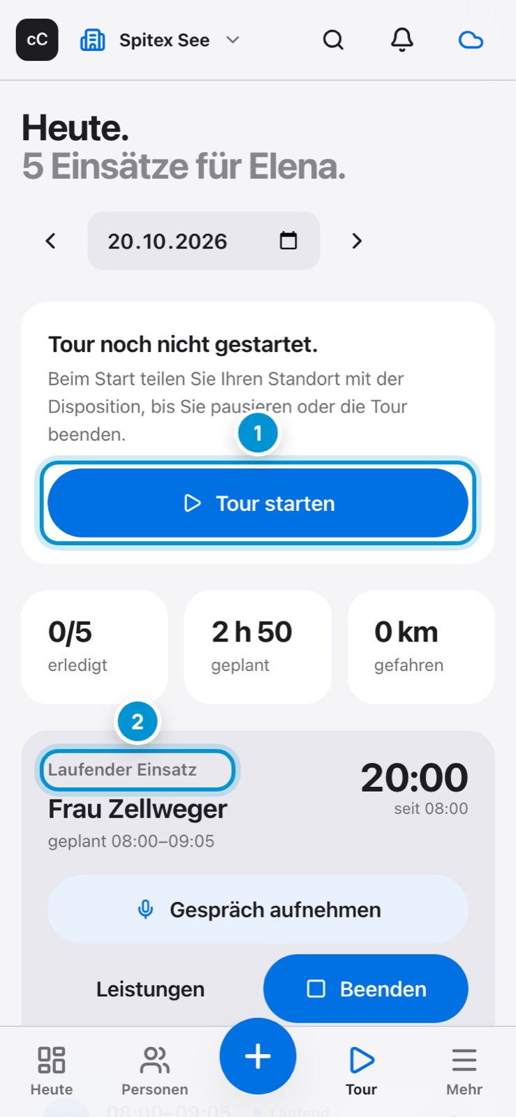 Meine Tour. Einsätze in Reihenfolge.