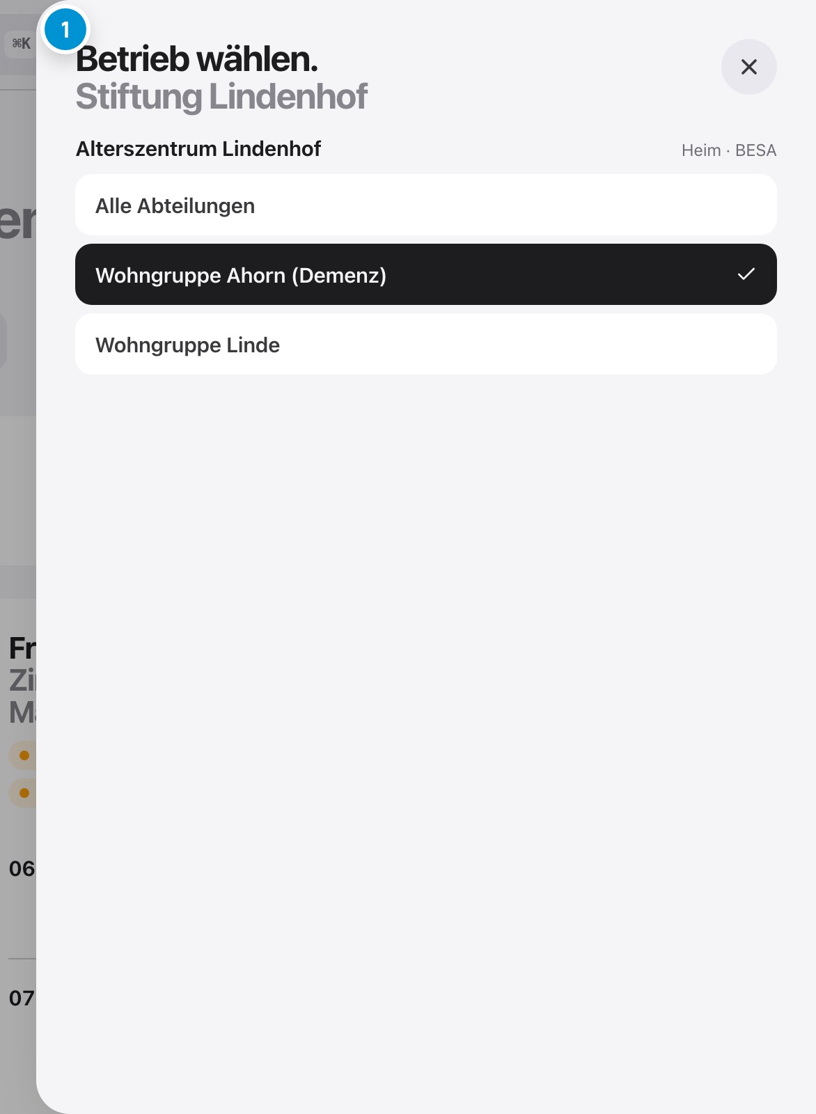 Betrieb und Abteilung. Wo Sie gerade arbeiten.